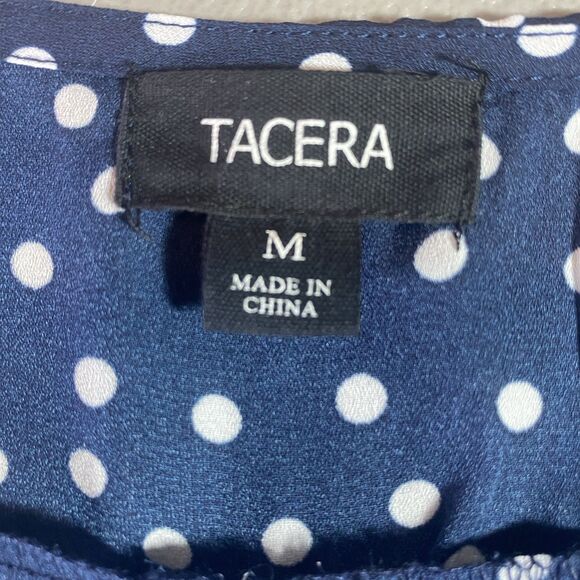 Tacera Sleeveless Blouse Womens Size M Blue White Polka Dot V Neck Zipper Accent - Picture 5 of 11